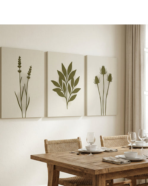 Mifko Botanical Silhouette Triptych Canvas Set Olive - Lifestyle view