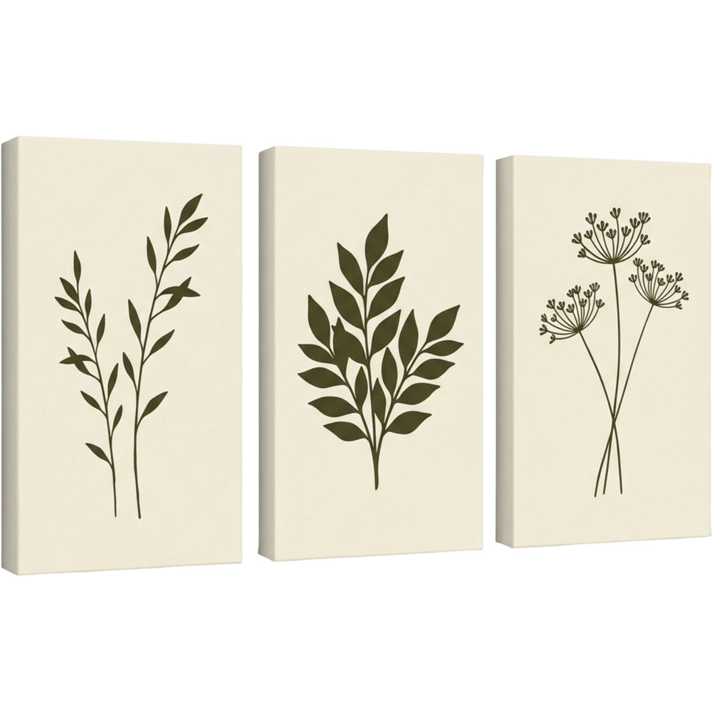Mifko Botanical Silhouette Triptych Canvas Set Olive - Product view