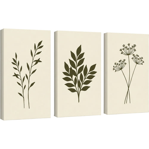 Mifko Botanical Silhouette Triptych Canvas Set Olive - Product view