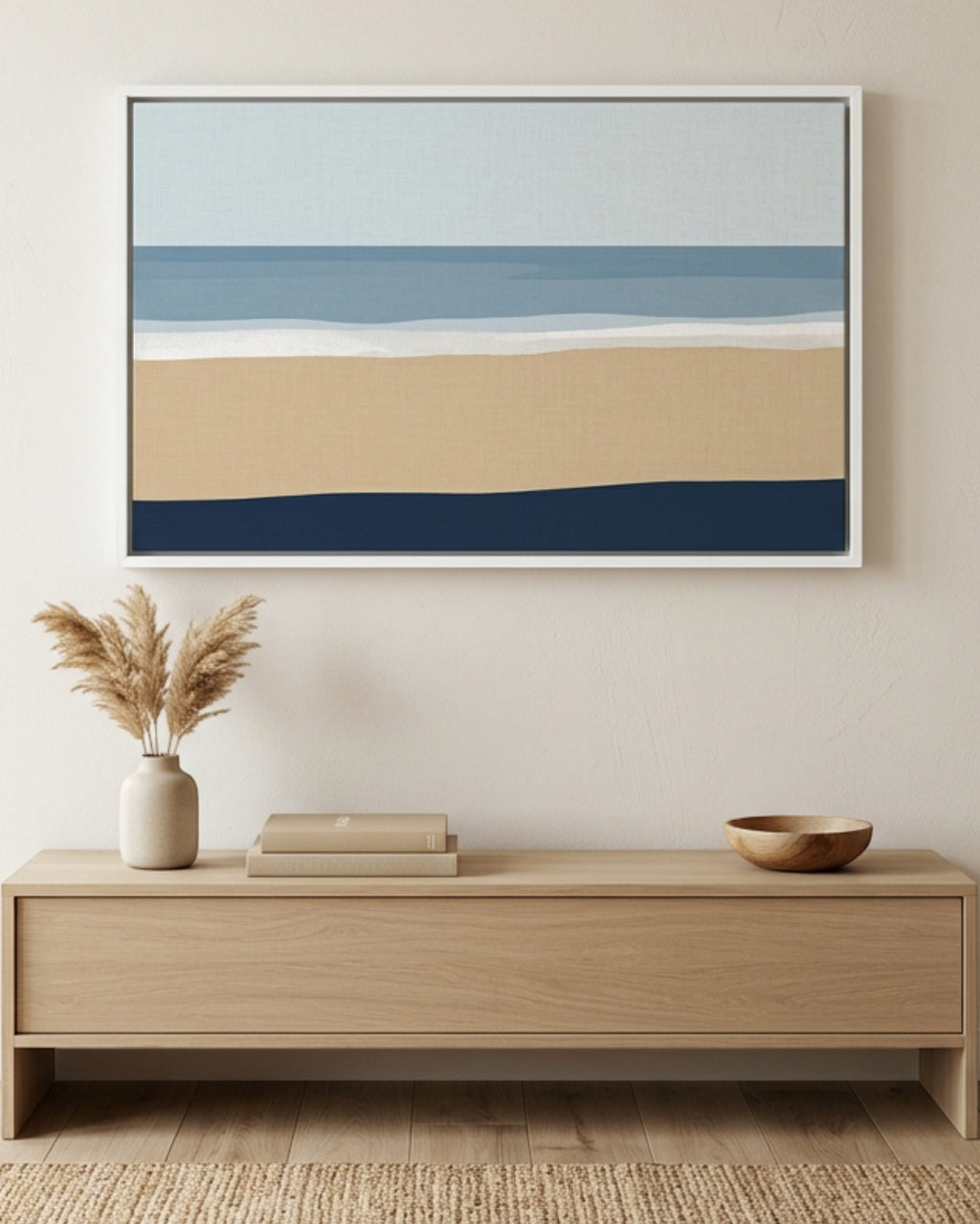 Mifko Coastal Horizon Floating Frame Canvas Sand Navy - Lifestyle view